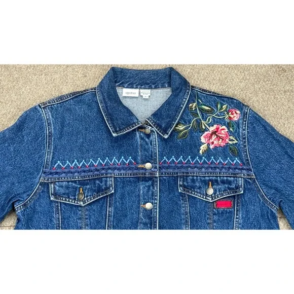 Together Women's Vintage Rare Embroidered‎ Button Up Denim Jacket Size Large